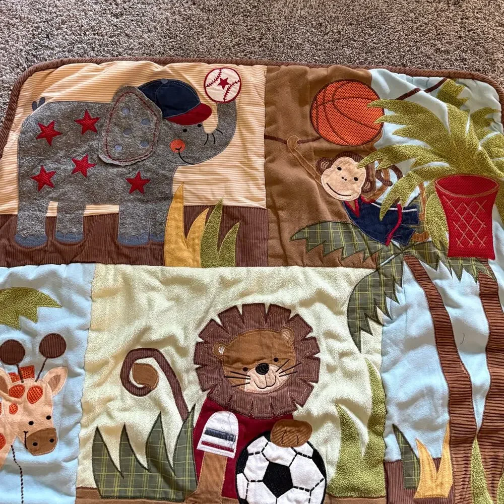 Lambs & Ivy Jungle Safari Sports Baby Quilt Blanket 41x35
